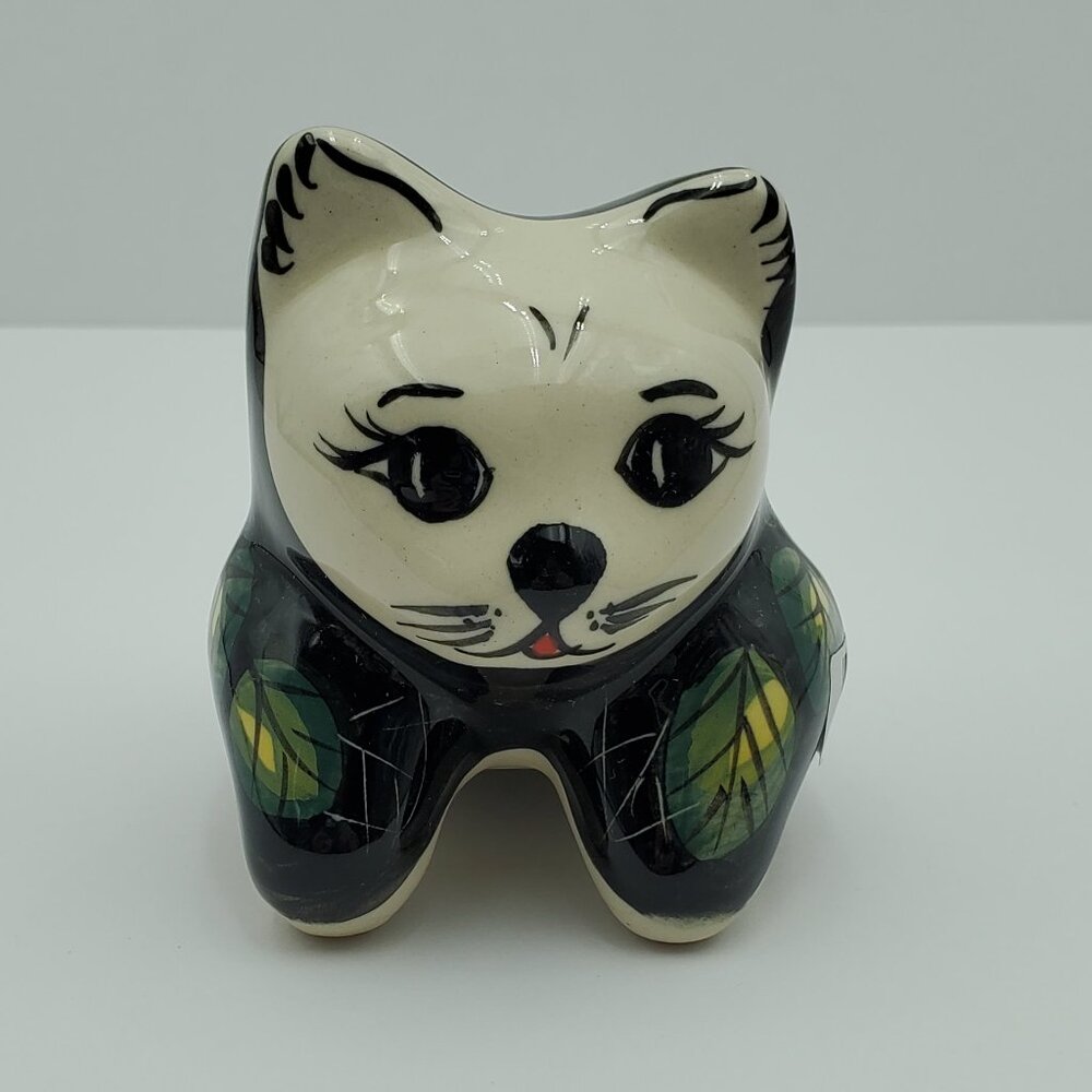 Polish Pottery Poppy Passion Cat Figurine Unikat Red Flower Cat Statue